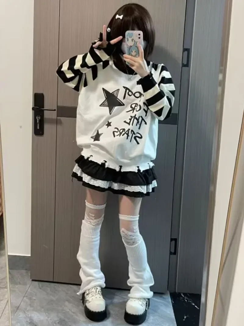 Панк-американские винтажные свитера с отверстиями Y2k Эстетический контрастный