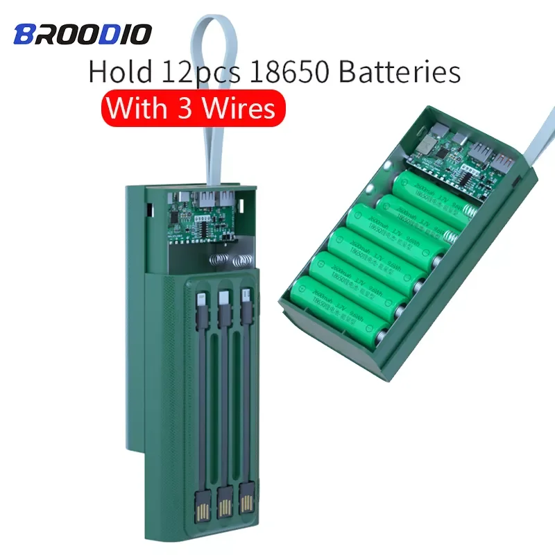 

Charging Battery Storage Boxes Support Quick & Wireless Charger 12*18650 Batteries Charger Box With 3 Wires Battery Shell