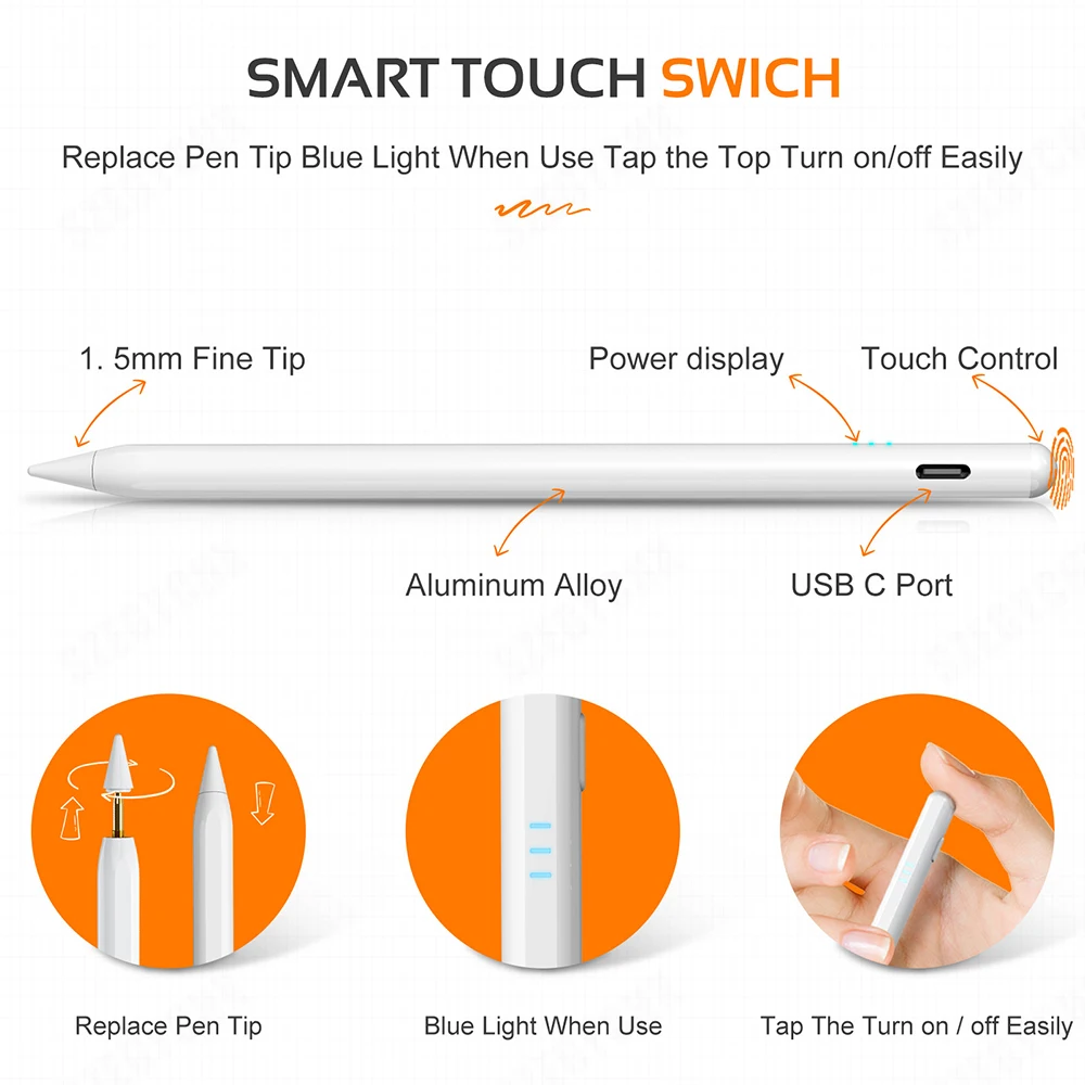 Для Apple Pencil 2 iPad 2022 2021 2020 2019 2018 Air 5 4 Pro 11 12 9 7 Mini 6/5 Bluetooth-стилус