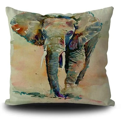 Наволочка для подушки с Африканским акварельным рисунком слона декоративная