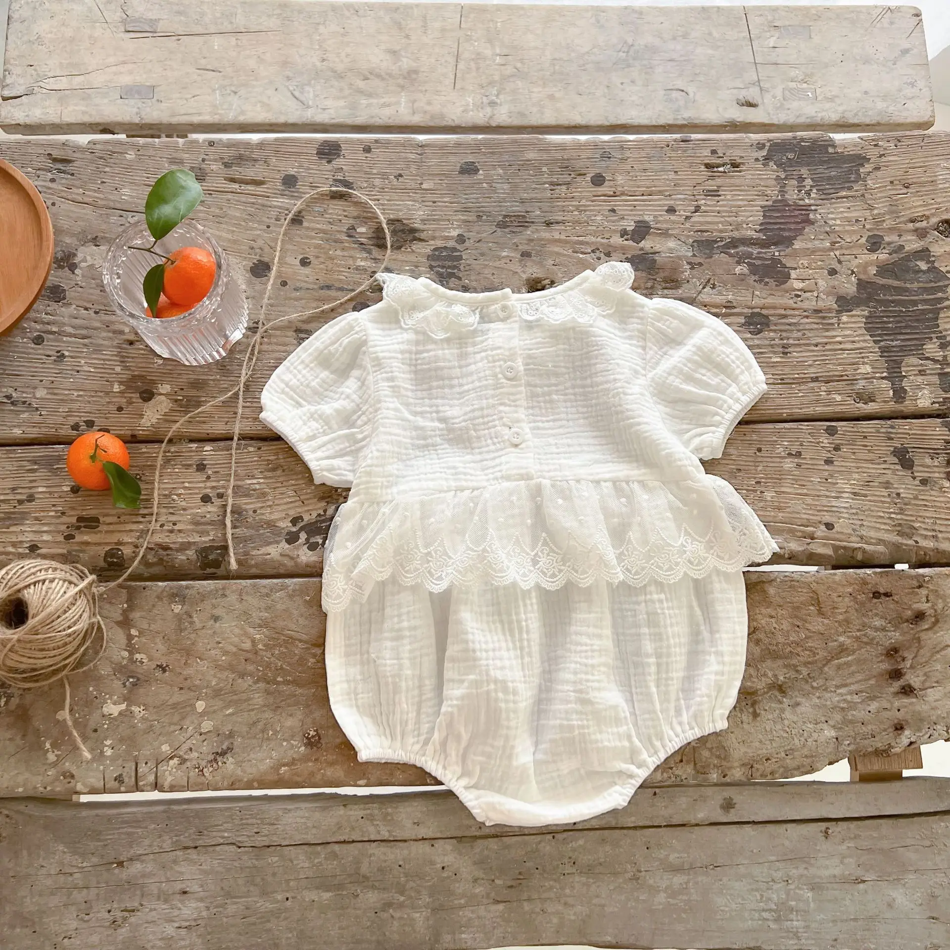 Criscky 2022 Summer Newborn Toddler Girls Bodysuits Lace Princess Infant Baby Girl Floral Bodysuit Jumpsuit Casual Clothes