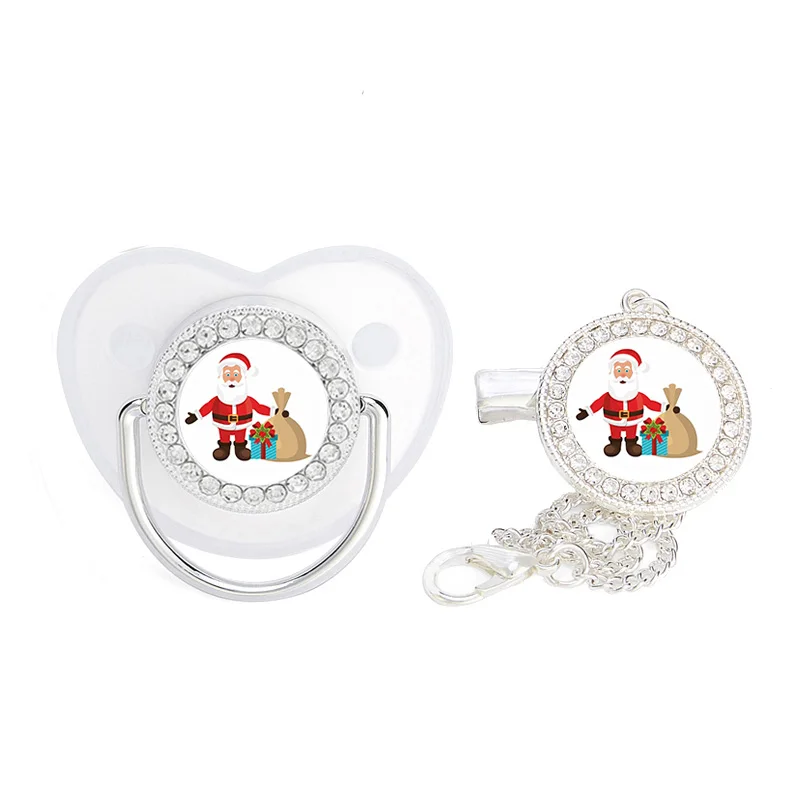 

Baby Pacifier Cartoon Santa Claus Newborn Dummy Soother BPA Free Silicone Luxury Pacifiers with Chain Clip Cover Christmas Gifts
