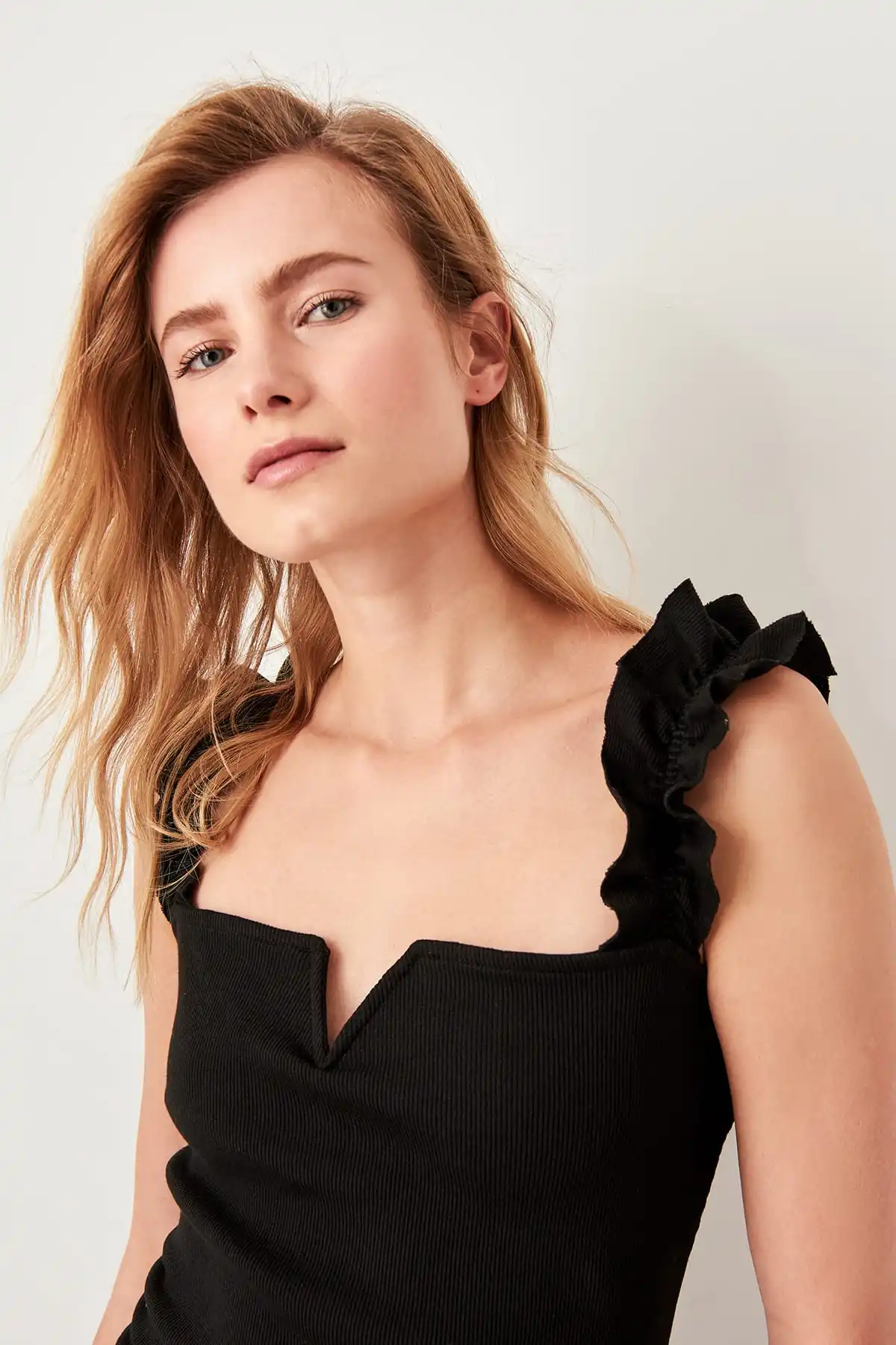 Синее трикотажное платье в рубчик TWOSS19DU0163|Женские платья| |