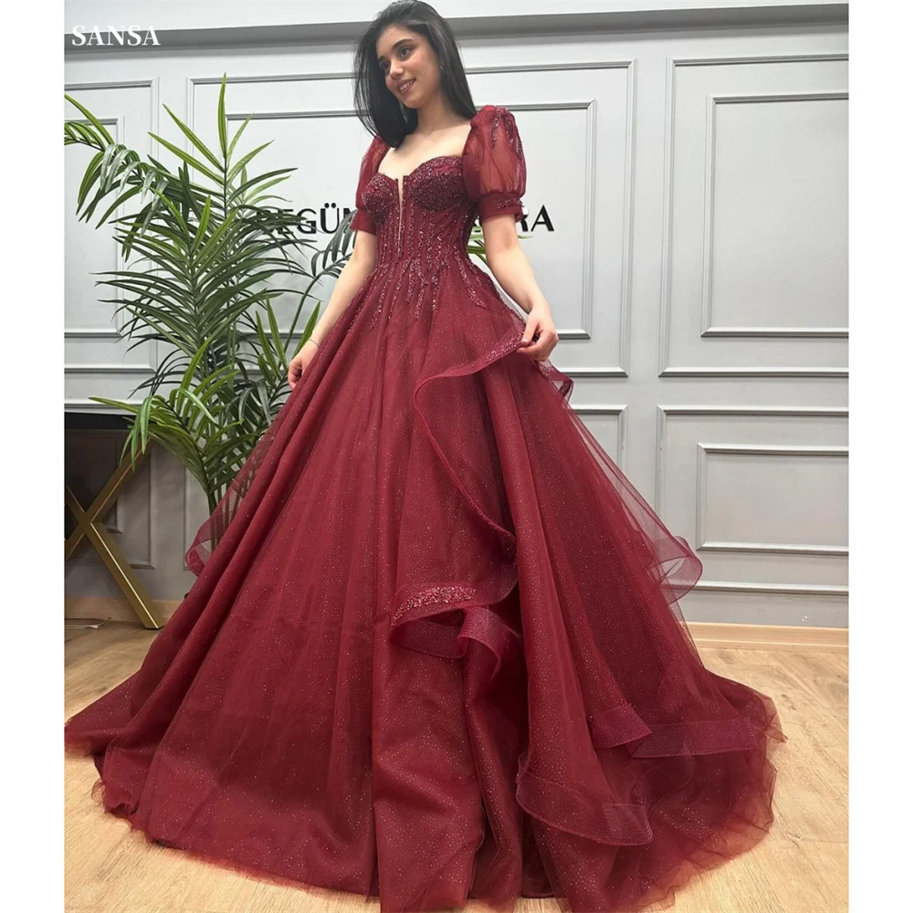 Роскошные вечерние платья Sansa винного красного цвета с коротким рукавом