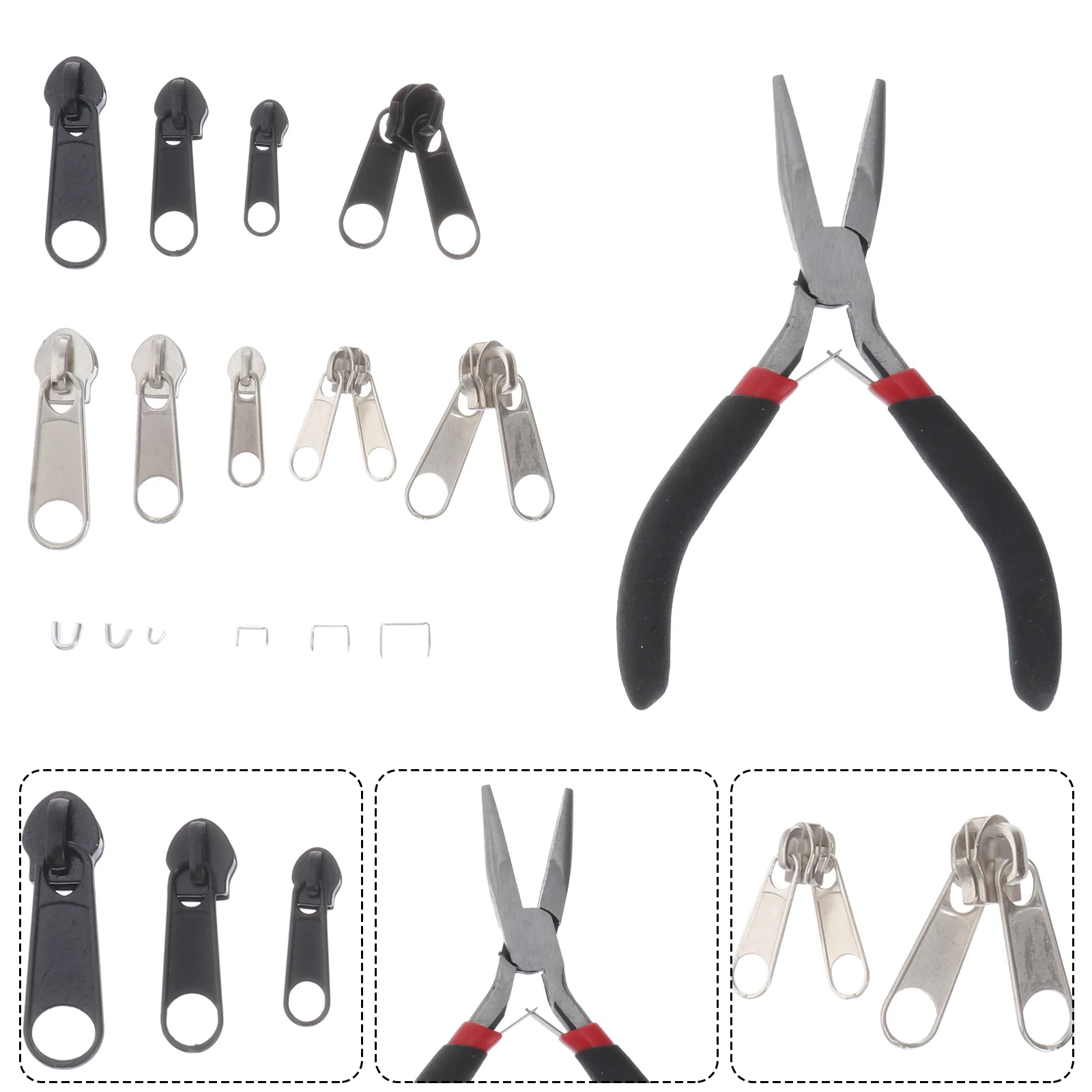 

Zipper Set Kit Stops Repair Tabs Tool Home Craft Hand Made Project Cutting Sewing End Flat Nose Pliers Diy Extension Slider