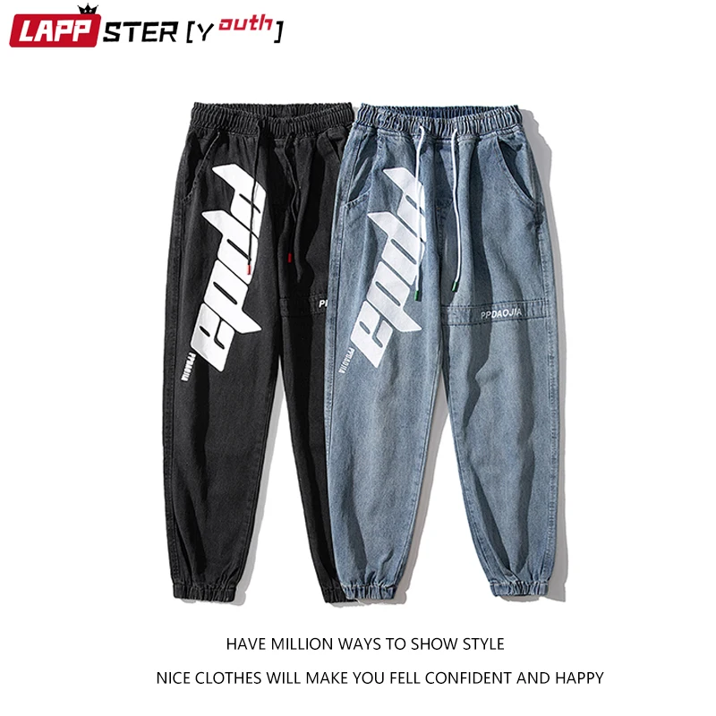 

LAPPSTER-Youth Men Baggy Letter Streetwear Jeans Pants 2023 Mens Low Rise Korean Fashion Denim Trousers Male Black Graphic Jeans