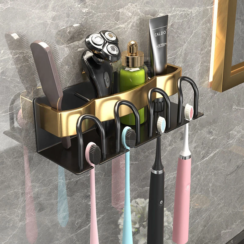 

Wall Mounted Toothbrush Holder Aluminium Alloy Toothpaste Rack Bathroom Household Space Saving Bathroom Accessories Punch Free