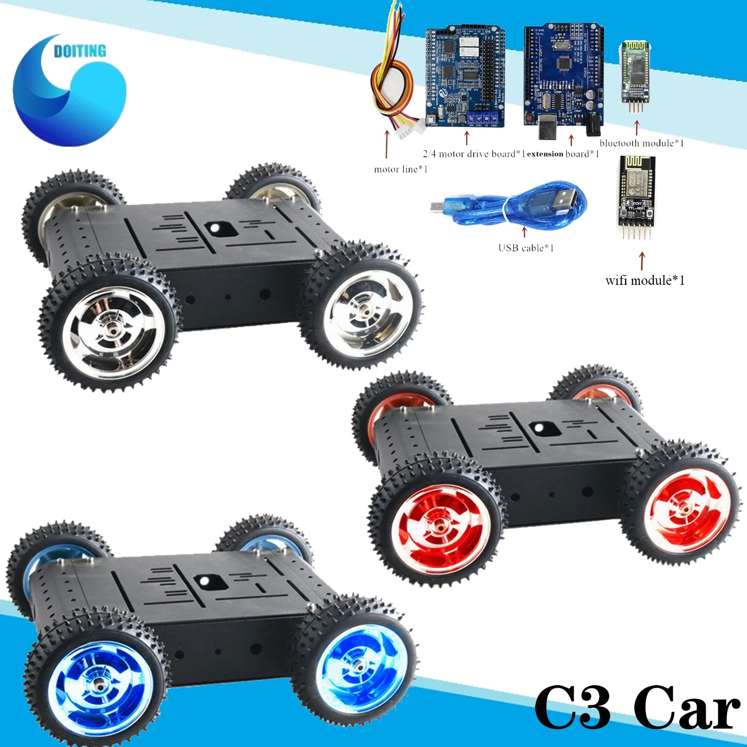 

Wifi/Bluetooth/PS2 Remote Control 4WD Smart Car Chassis 85mm RubberTire /Metal Frame/ Big Torque Motor Car Set For DIY Toy