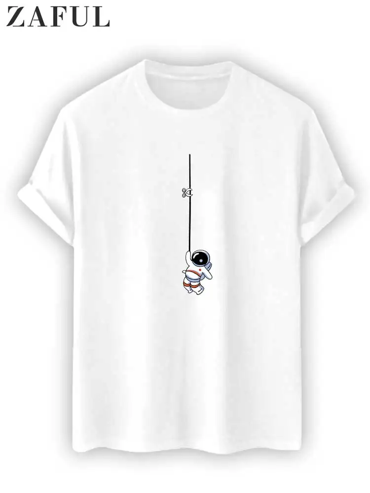 

ZAFUL Cotton T-shirts for Men Astronaut Graphic Print Short Sleeve Tees Summer O-Neck Streetwear T-shirt Unisex Essential Tops