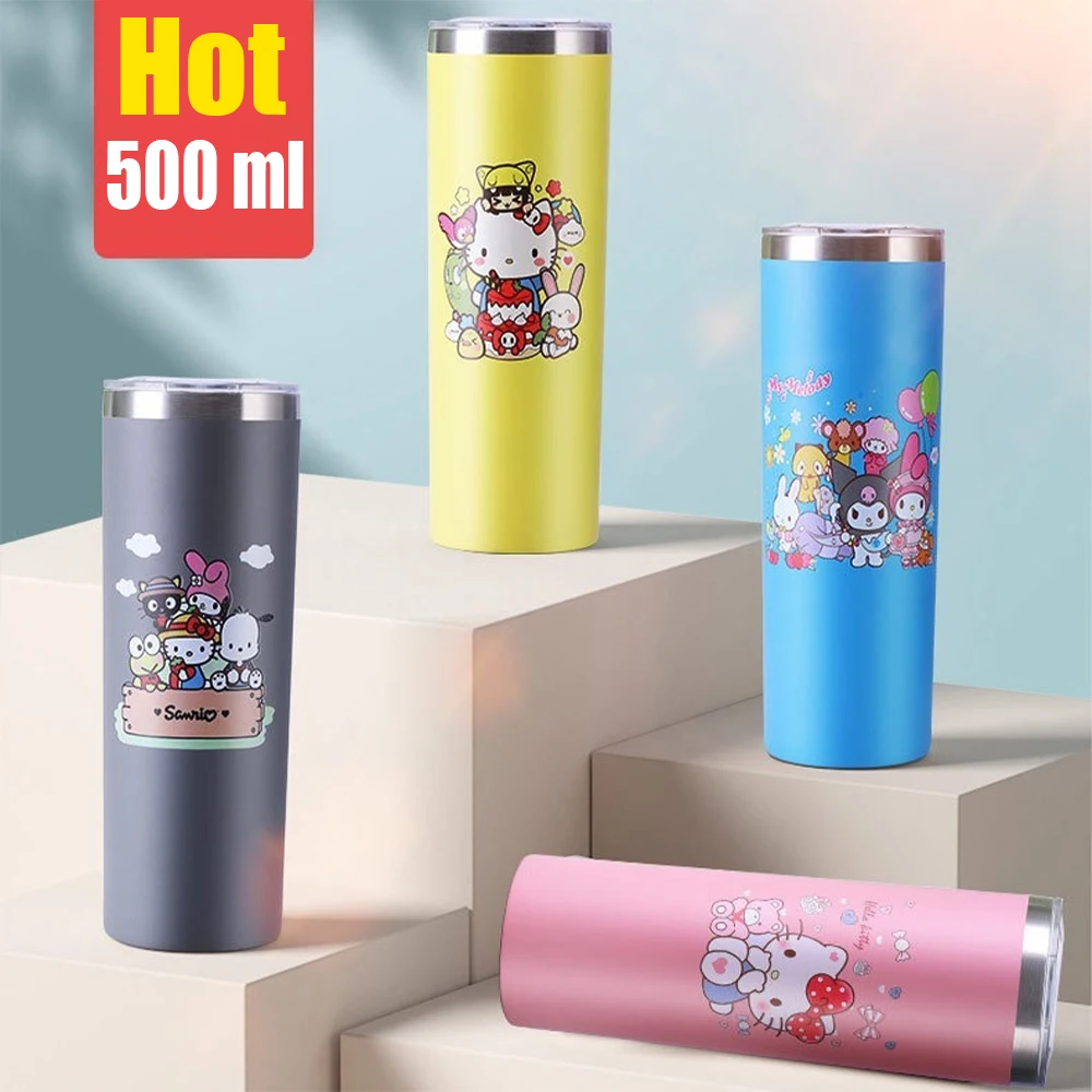 

Sanrio Hot New Style Hello Kitty High Capacity Car Cup Good Looking Thermos Cup Kuromi Cooler Cup My Melody Cinnamoroll Kawaii