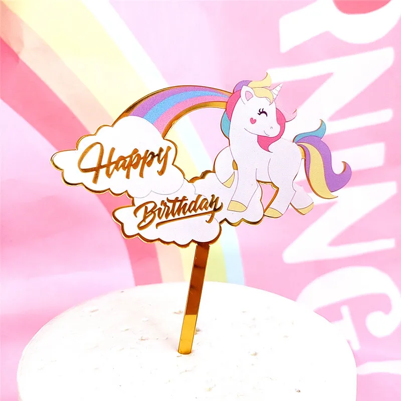 

Colorful Unicorn Party Cake Topper Happy Birthday Wedding Cupcake Acrylic Decoration Party Supplies Baby Children Party Decor