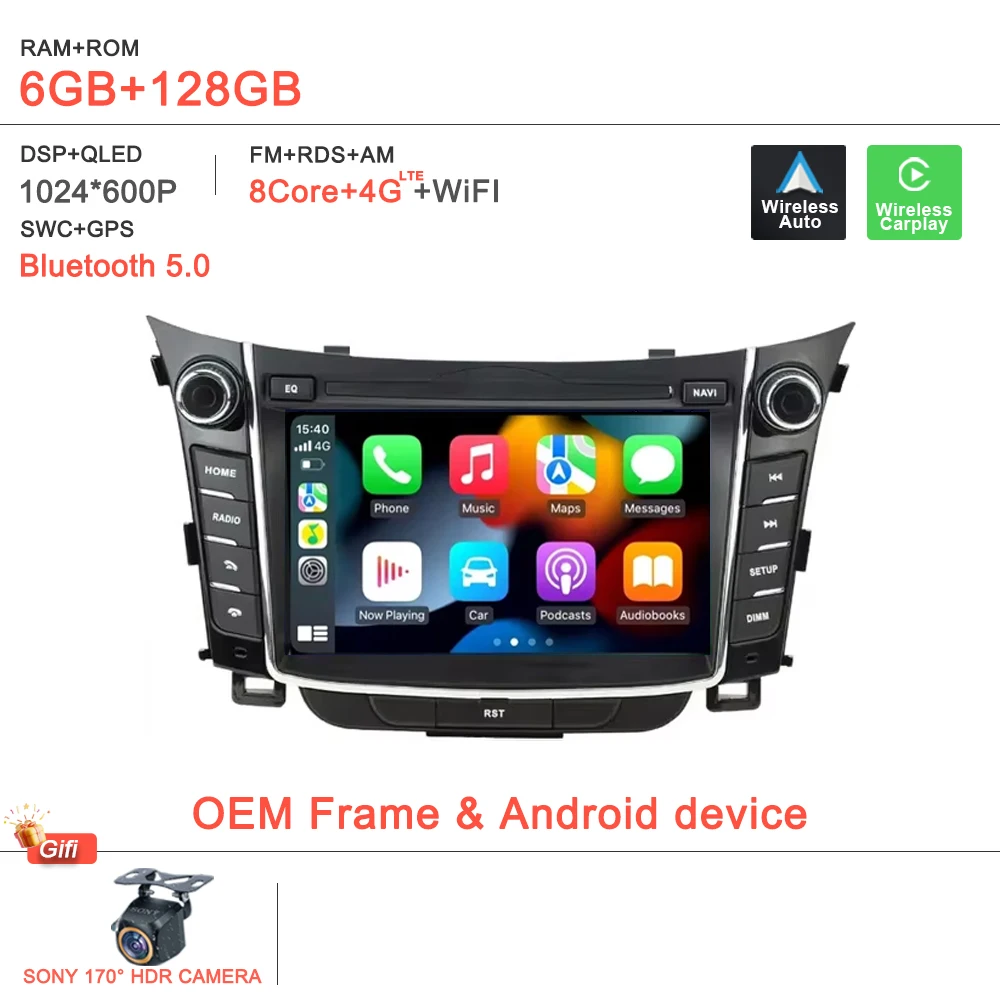 

Мультимедийное радио Android 14 для Hyundai I30 Elantra GT 2012-2017, плеер, GPS-навигация, DVD, без 2DIN, головное устройство, экран QLED