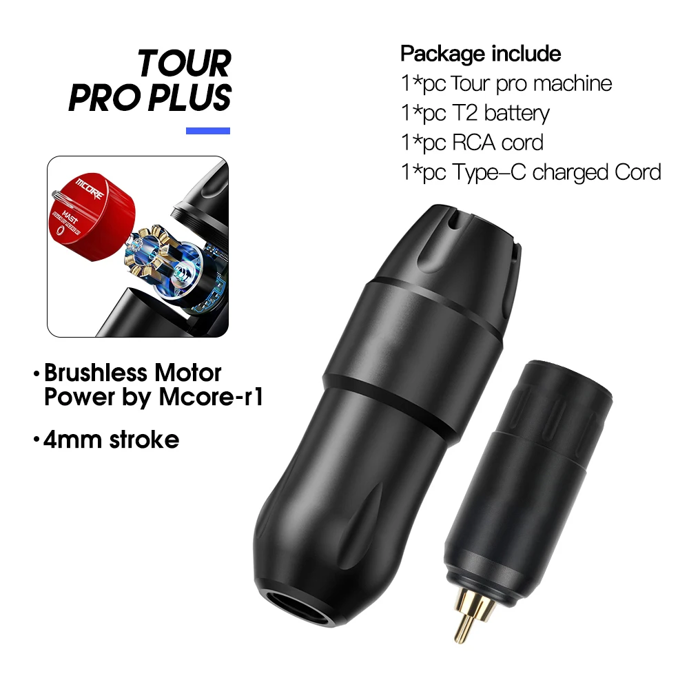 Powerful Mast Tattoo Tour Pro with Battery Set Tattoo Rotary Machine Short Pen Wireless Machine Accessories Power By Mcore-r1