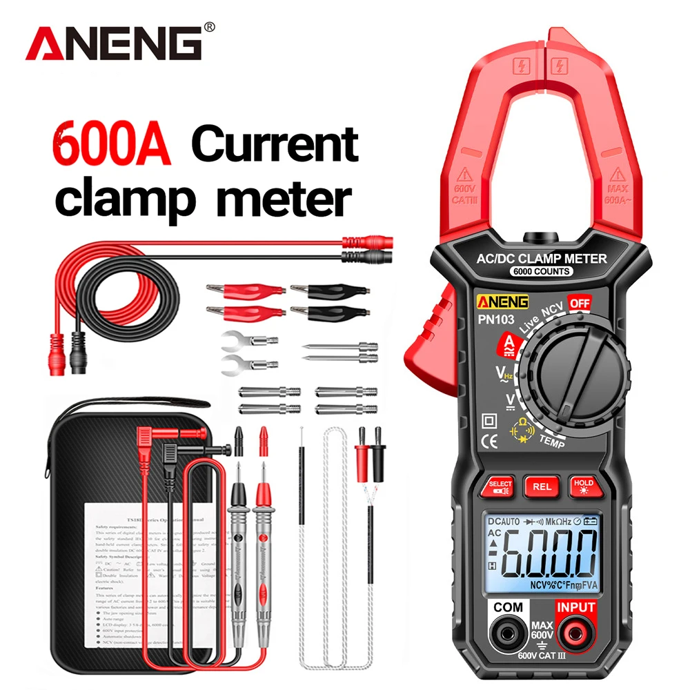 

ANENG PN103 Digital Clamp Meter 600A AC/DC Current Tester Professional Multimeter Clamp True RMS Voltmeter Ohm Tester Meters