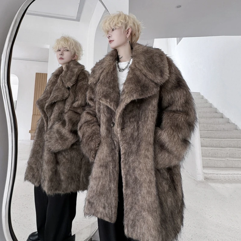 PFHQ мужские пальто из искусственного меха зимние нишевые с лацканами утолщенный