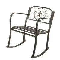 58*61*80Cm Vintage Bronze Single Rocking Chair Solid Wrought Iron Comfortable Durable Good for Backyard Front Porch Garden Patio