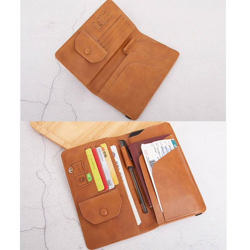 Long Passport Holder Cover Case for Women Men RFID Blocking Leather Family Travel Clutch Purse Phone Holder with Elastic Band