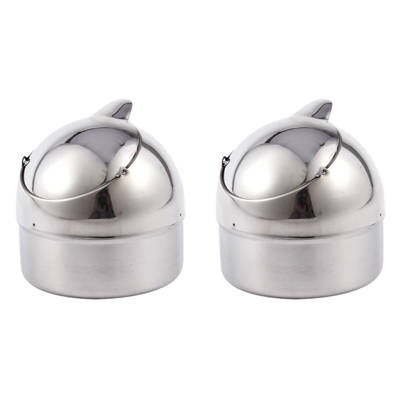 

2X Metal Cylinder Cigarette Cigar Ashtray Silver Tone