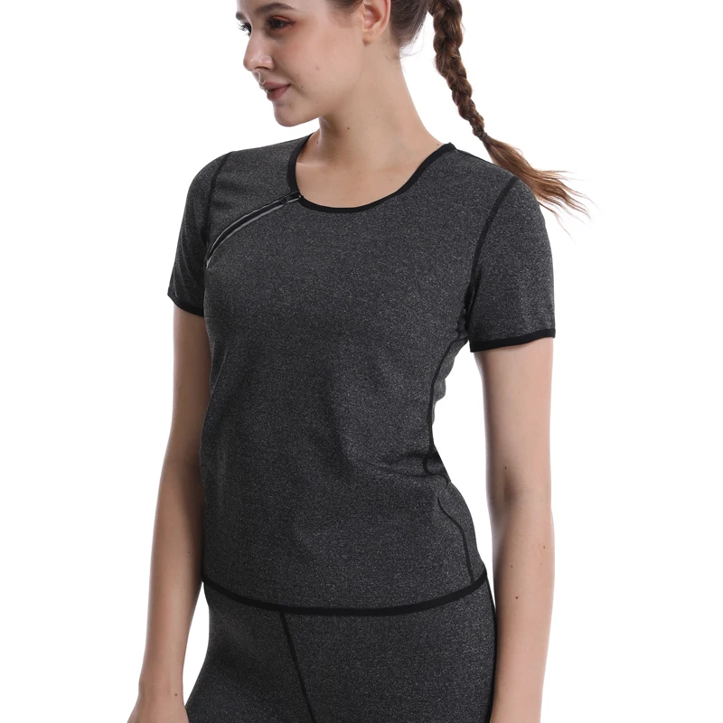 

Sauna Shrit for Women Sauna Short Sleeve Sauna Sweat Vest Sauna Suit Body Shaper Training T-Shirt Heat Trapping Shirt Zip Tops