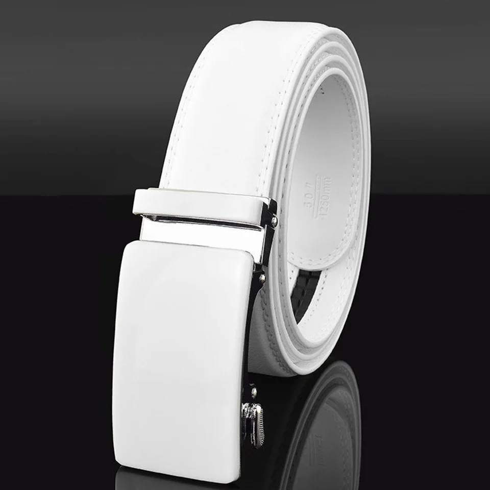 White Belt Men'S Leather Automatic Buckle Belt High Quality Korean Version Trend Glossy Simple Design Golf Belt 125 CM A2289