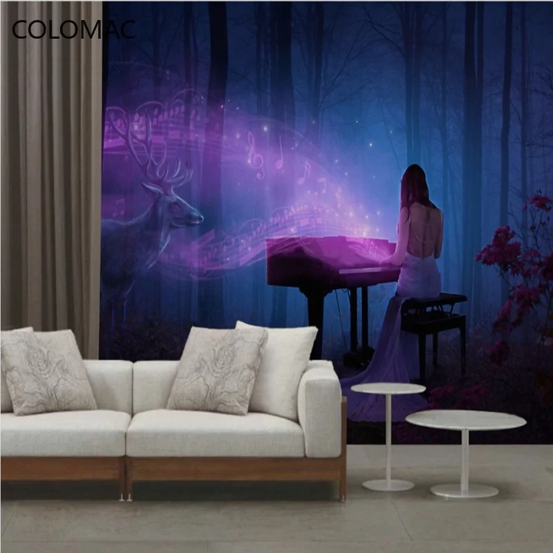 

Colomac Custom Moonlight Forest Beauty Playing Piano Background Mural Decoration 3D Baby Girl Room Wallpaper Dropshipping