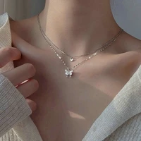 new shiny butterfly necklace for women ladies exquisite double layer clavicle heart chain choker wedding party jewelry gifts