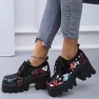 2022 new summer high heel pumps women fashion flower print platform shoes thick high heel round toe dress spring shoes 35 42