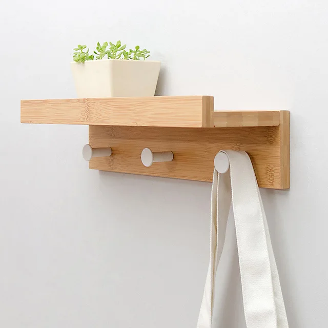 

European Style Dress Coat Hook Wall Door Hat Hanger Bamboo Floating Wall-Mounted Rack Coat Hook Rack Towel Hanger Holder