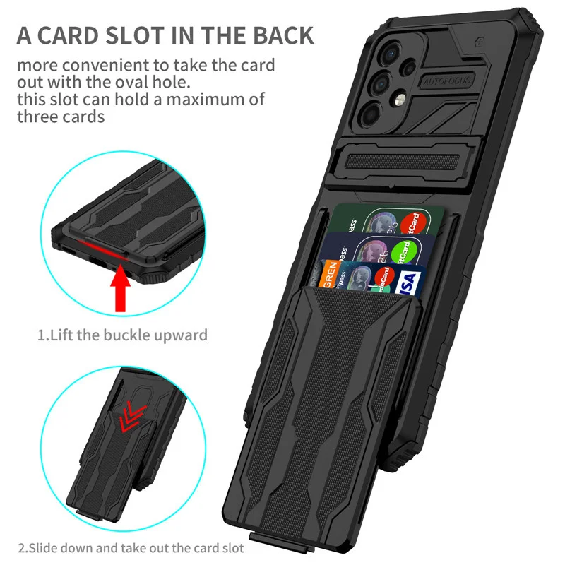 

For Samsung A12 A22 A32 A42 A52 A72 Shockproof Armor Bracket Stand Phone Case for Galaxy A02 A02S A03S With Card Slot Back Cover
