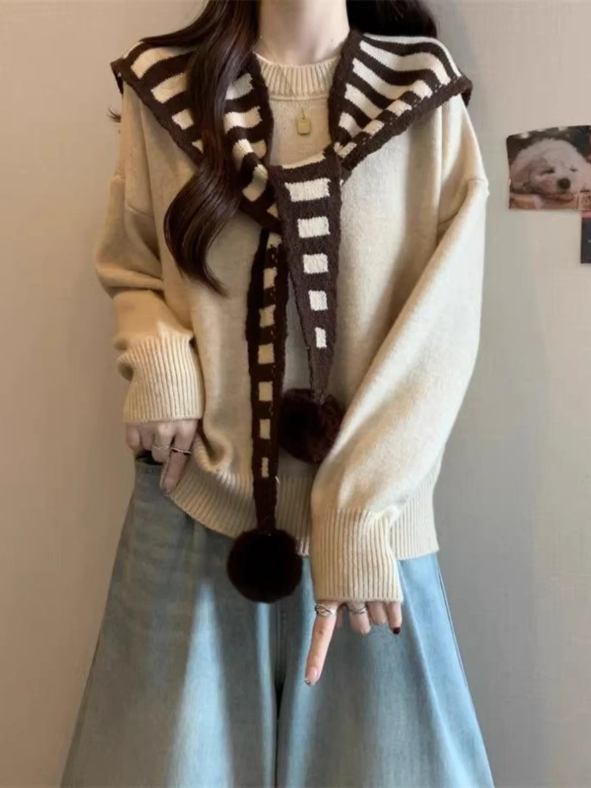 Поддельный двухсекционный шаль вязаный красный пуловер Ankela свитер женский