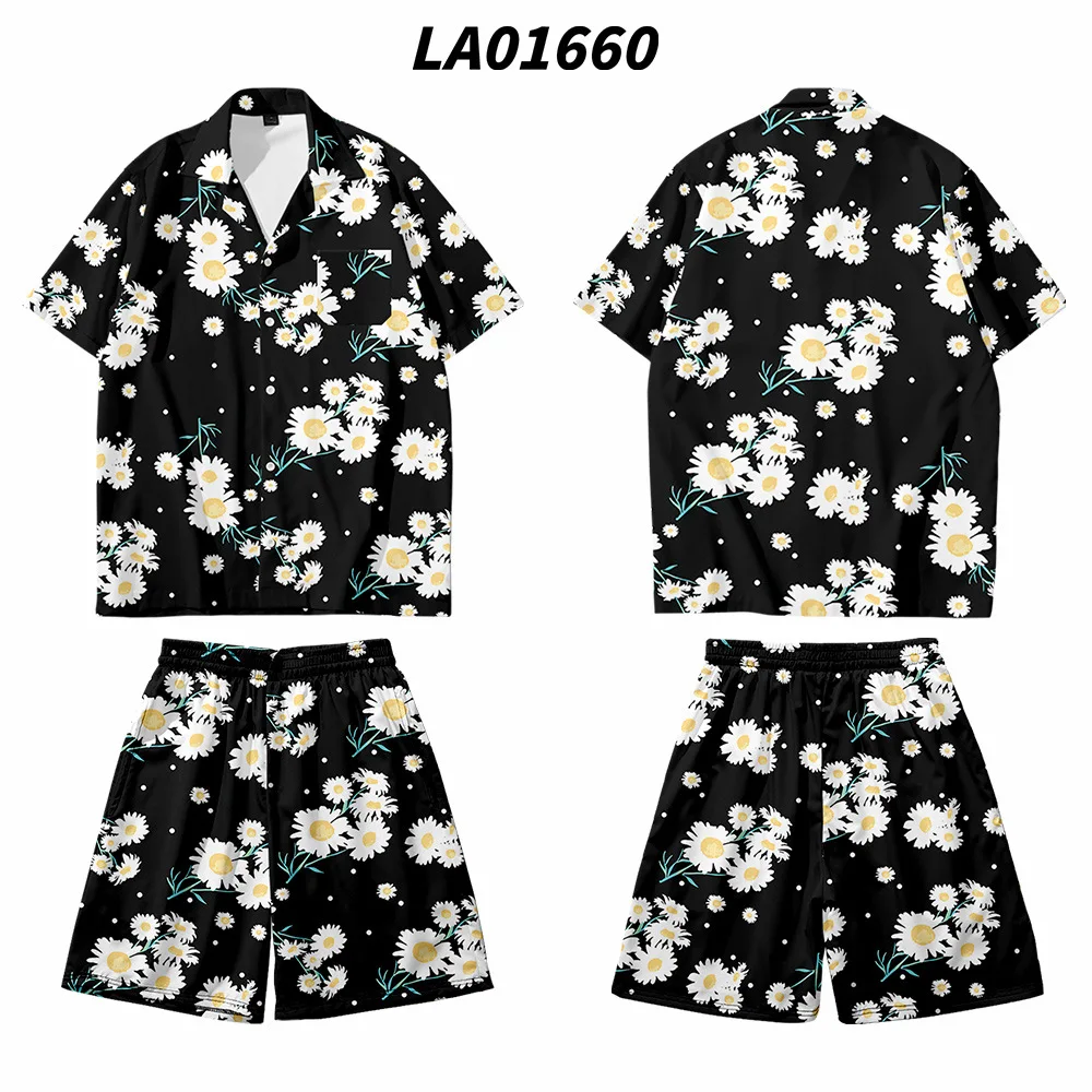 2PCS Couple Pajamas Sets Men Print Shirts&Shorts Turn-Down Collar T-Shirt Large Size 3XL4XL Summer New Thin Sleep Suit Home Wear