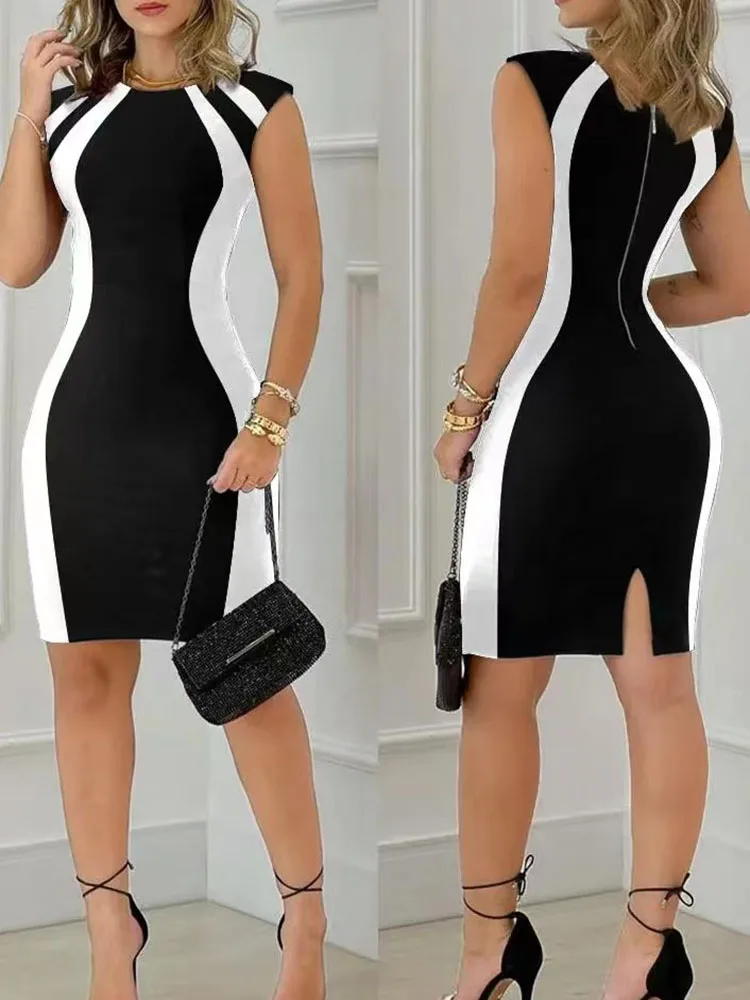 

Летнее женское облегающее платье, модное пикантное облегающее мини-платье на молнии без рукавов с круглым вырезом и принтом, платья для женщин