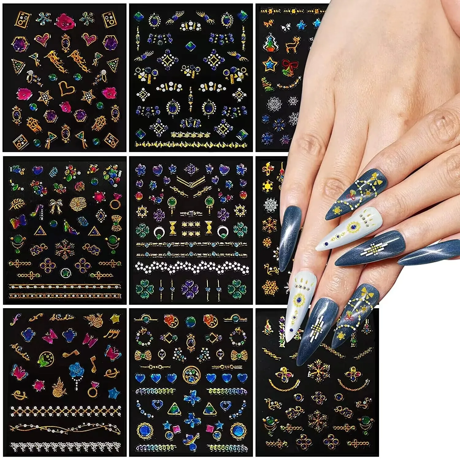 

30/24 Sheets 3D Diamond Pearl Nail Stickers Decals Hot Stamping Jewelry Design Nails Sliders Abstract Geometric Sticker Manicure