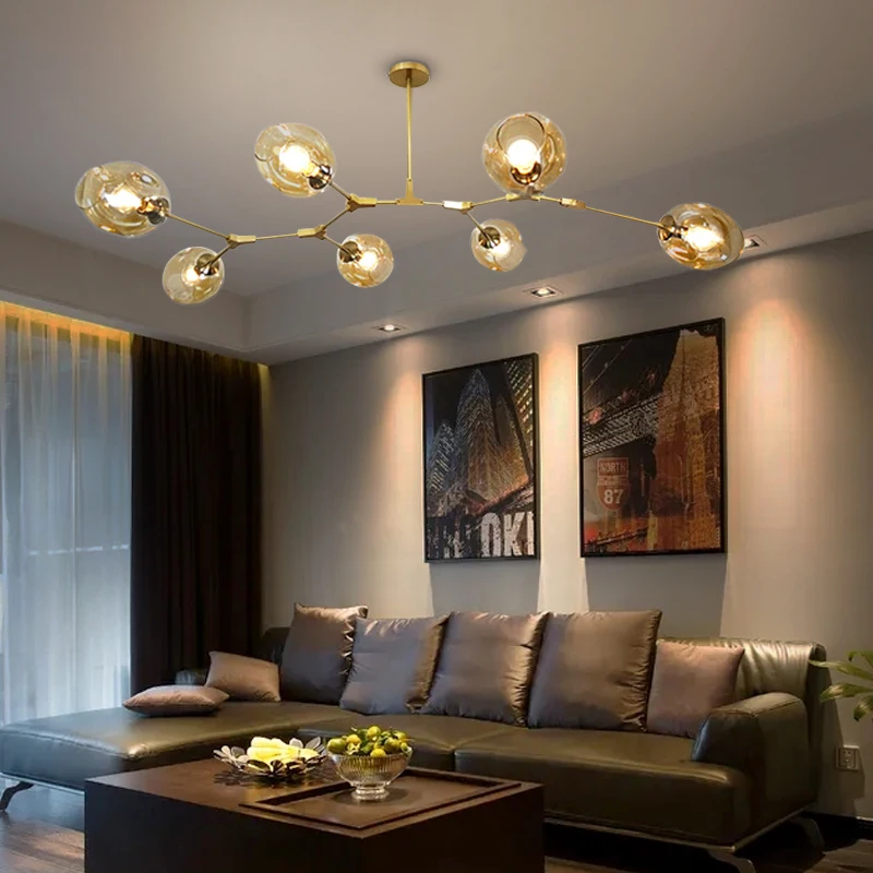 Nordic Modern Style Led Chandelier For Living Room Dining Room Bedroom Kitchen Ceiling Pendant Lamp Glass Gold Design Light E27