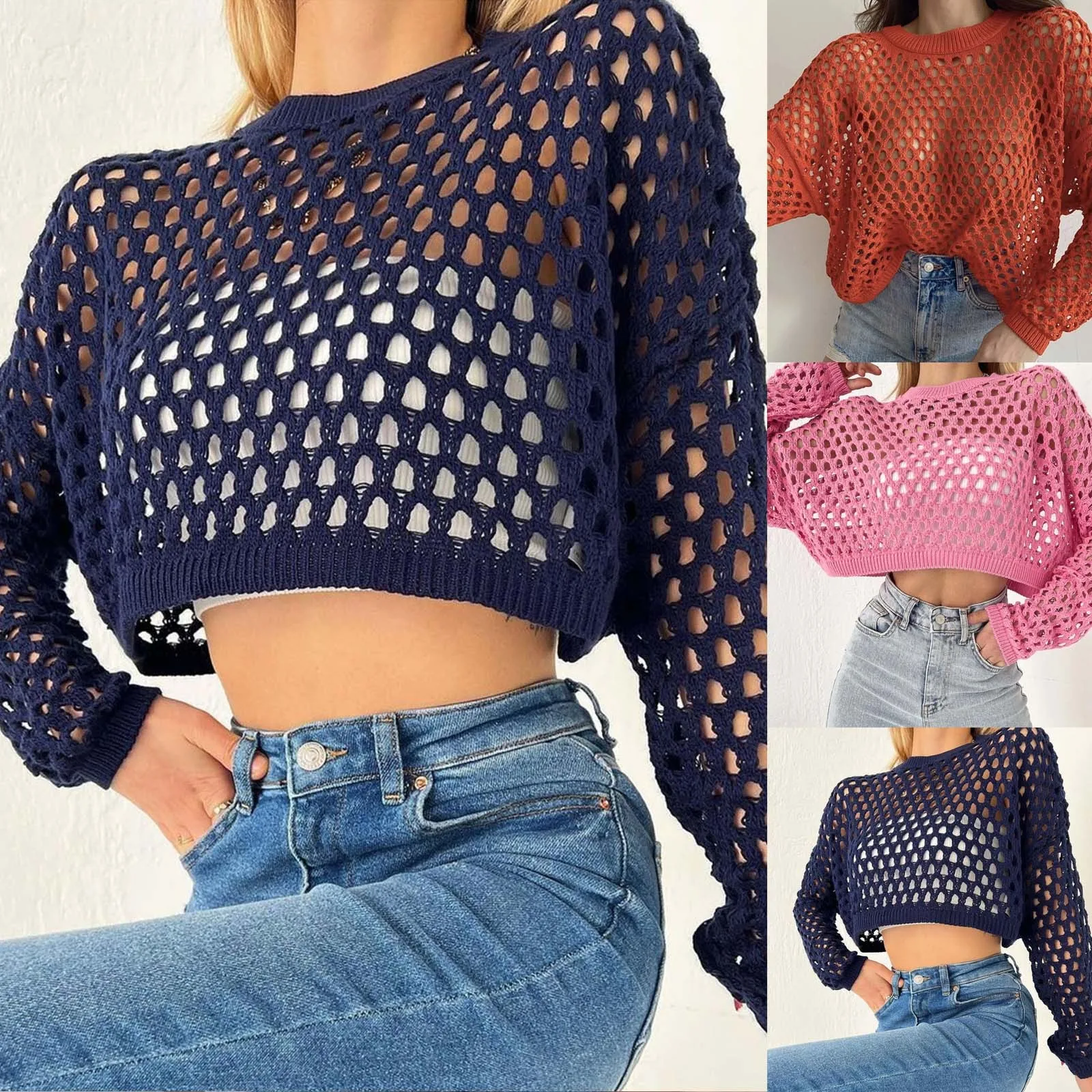 

Knitwear Flare Sleeves Loose Round Neck Hollow Out Sweater For Women Young Mans Sweater