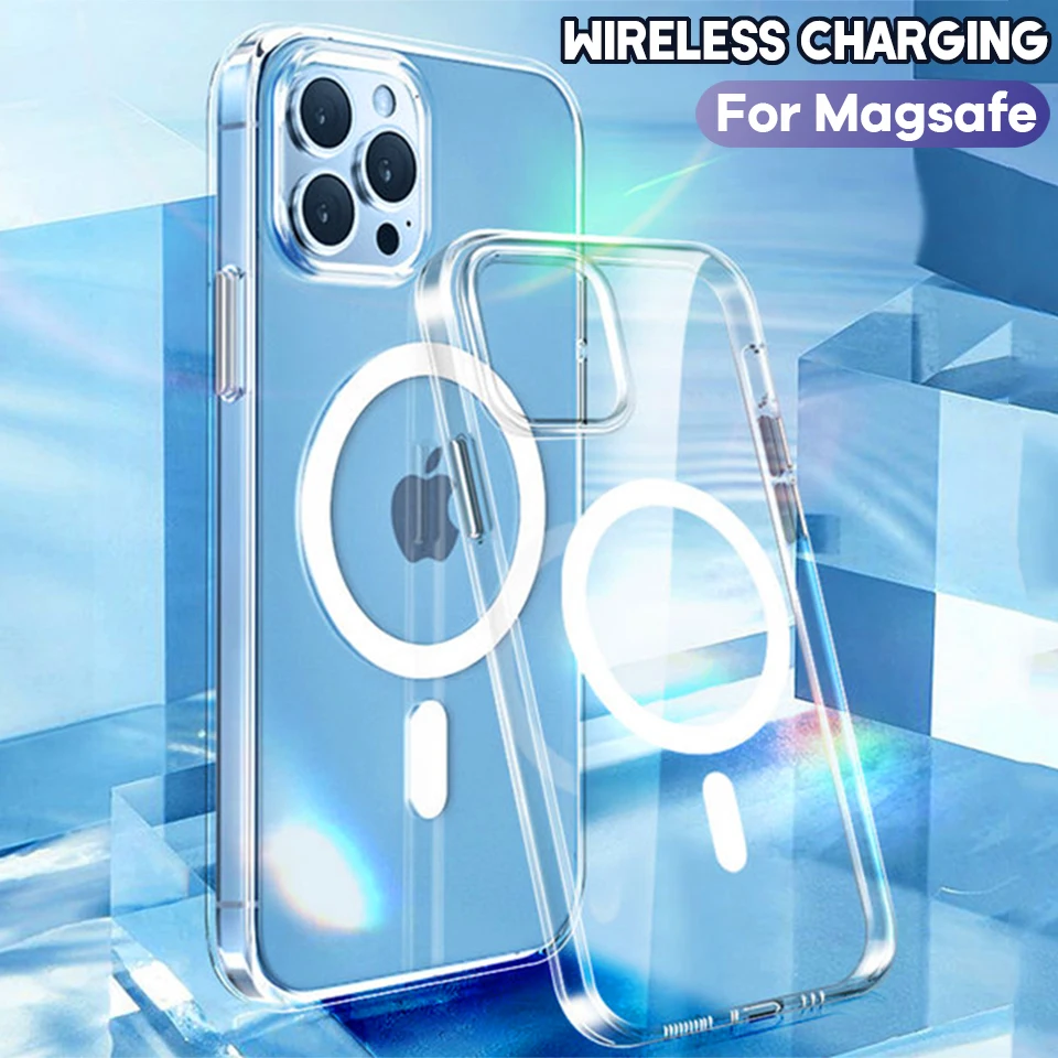 

For Magsafe Wireless Charging Magnetic Case For iPhone 12 11 13 Pro Max Mini X XR XS Max 8 7 Plus SE2 Transparent Silicone Cover