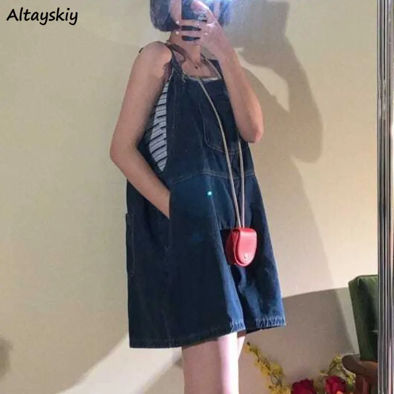 

Denim Blue Rompers Women Summer Wide Leg Ulzzang Loose Students Vintage Casual Hotsweet Tender Popular Simple Chic Streetwear