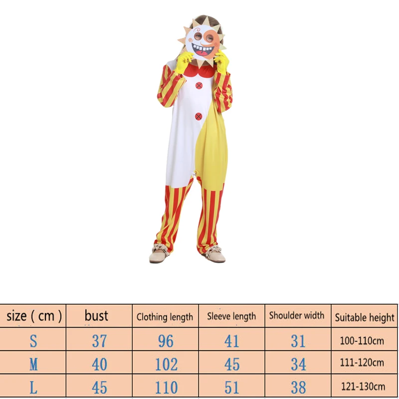 2022 Fancy Halloween Costume for Kids Sundrop FNAF Sun clown Jumpsuit Gloves mask Cosplay Anime Christmas Birthday Gift for Kids images - 6