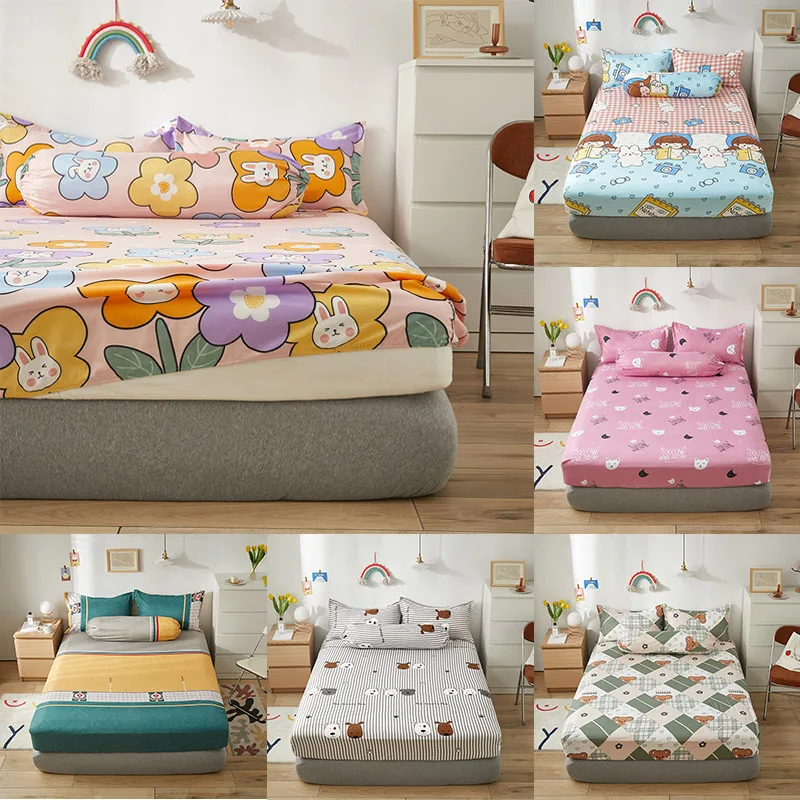 

Washed Cotton Bed Sheet One-piece Bedspread Non-slip Fixed Mattress Cover Cover Simmons Protection Dust Cover