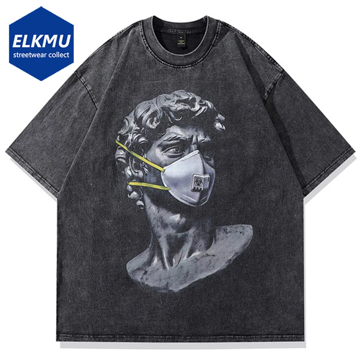 

Футболка мужская оверсайз в стиле Харадзюку, хлопковая Свободная рубашка с креативным принтом, в стиле хип-хоп, черная, 2023