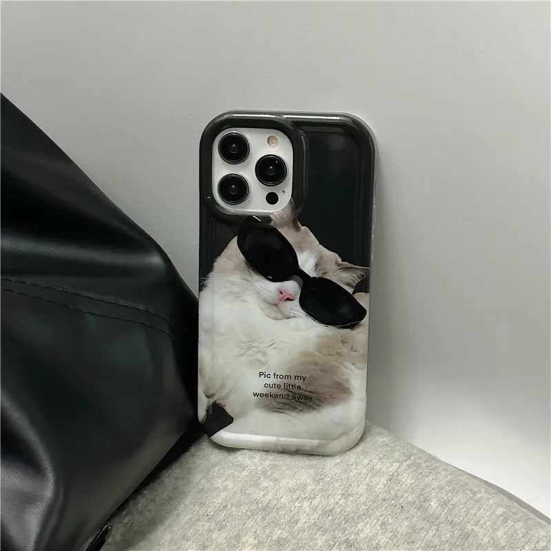 

For iPhone 14Promax 2023 New Ins Net Red Korean Style Sunglasses Cat Black Mobile Phone Soft Case 14Pro 13Promax 12 11