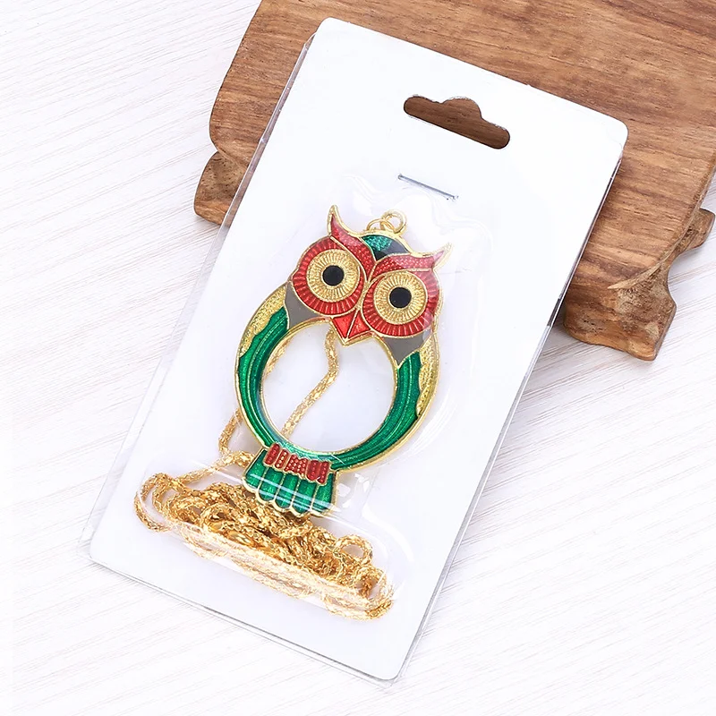 

Fashion Owl Metal 5x Magnifier Necklace Glass Lens Pendant Exquisite Gift for Elderly Reading Newspaper Interesting Jewelry