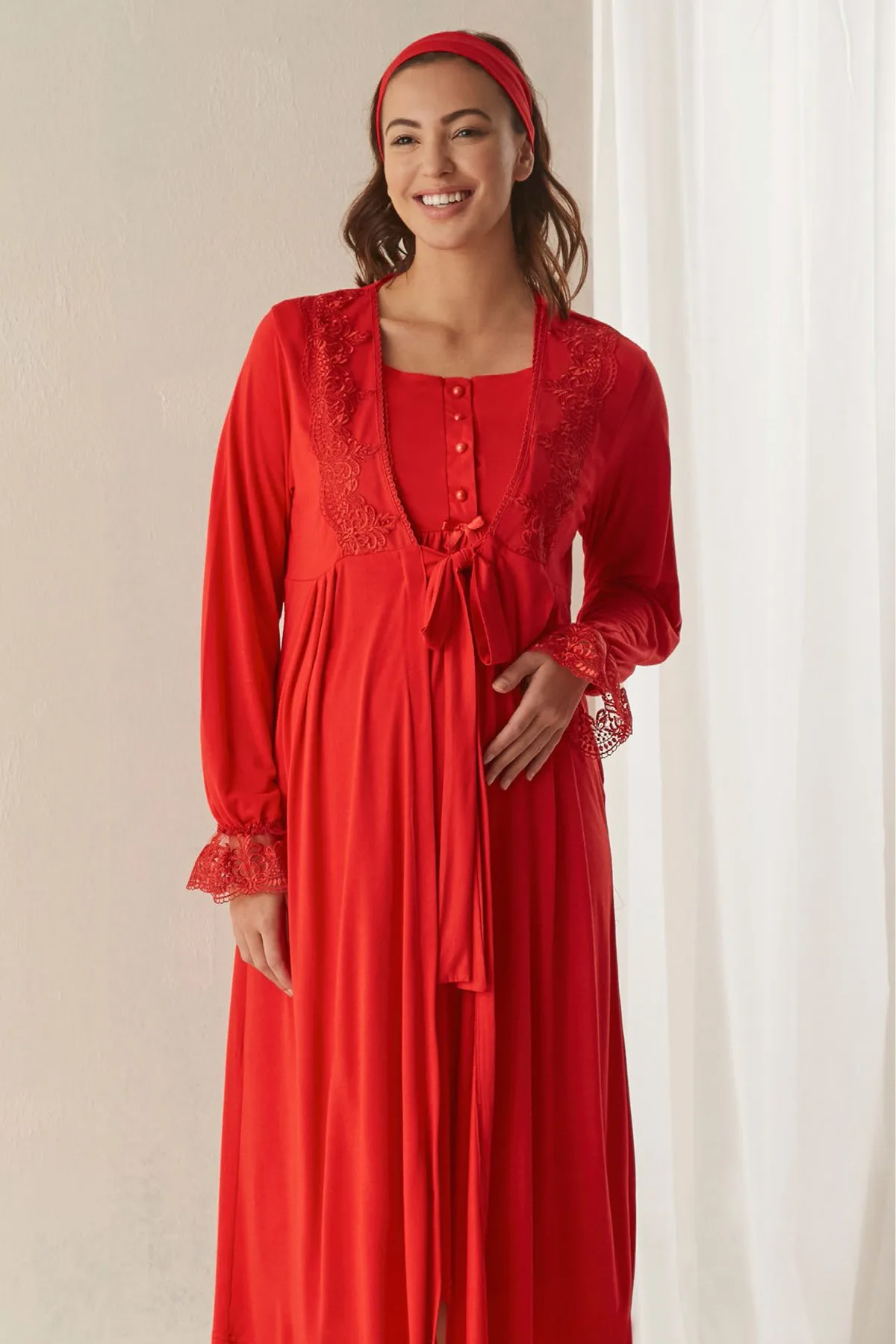 

Dressing Gown Baha Postpartum Nightgown Gown Red Bathrobe robe Peignoir Kimono Bride Sleepwear Night Gown Gown