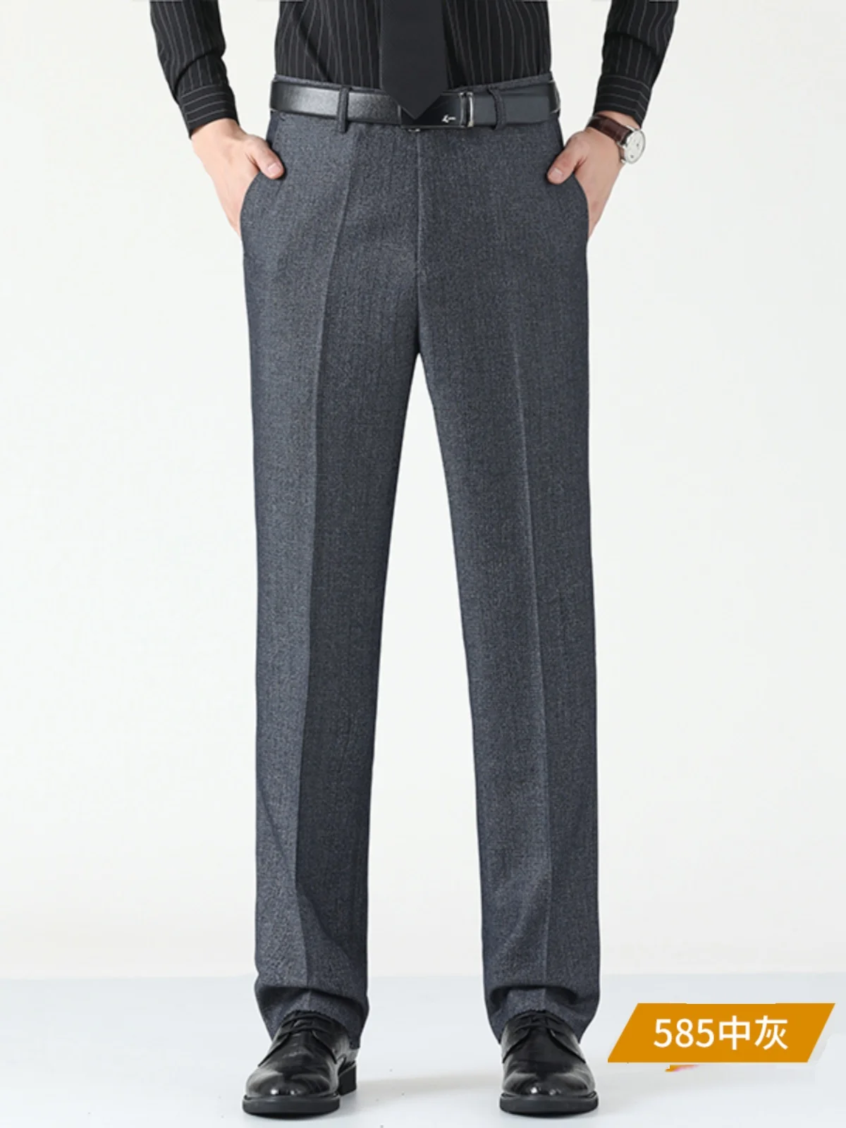 Yalu Autumn and Winter Suit trousers Men's Thickened Fleece Straight Middle-Aged Loose Business Casual Work Guest look Suit t...