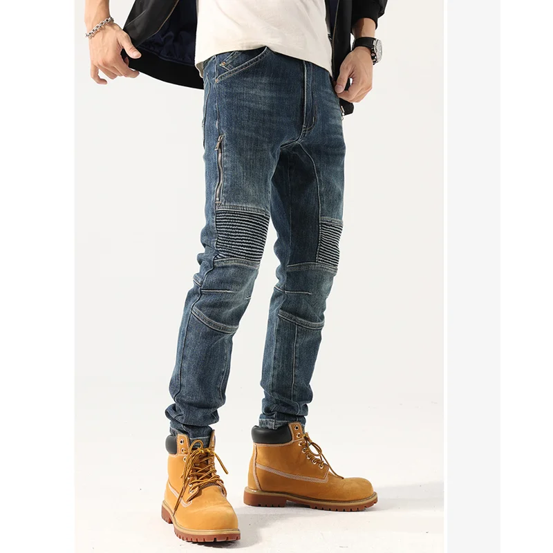 Self-cultivation Elastic Force Blue Pencil Pants Streetwear Men 2022 Autumn and Winter New Pattern Recreational Jeans Female