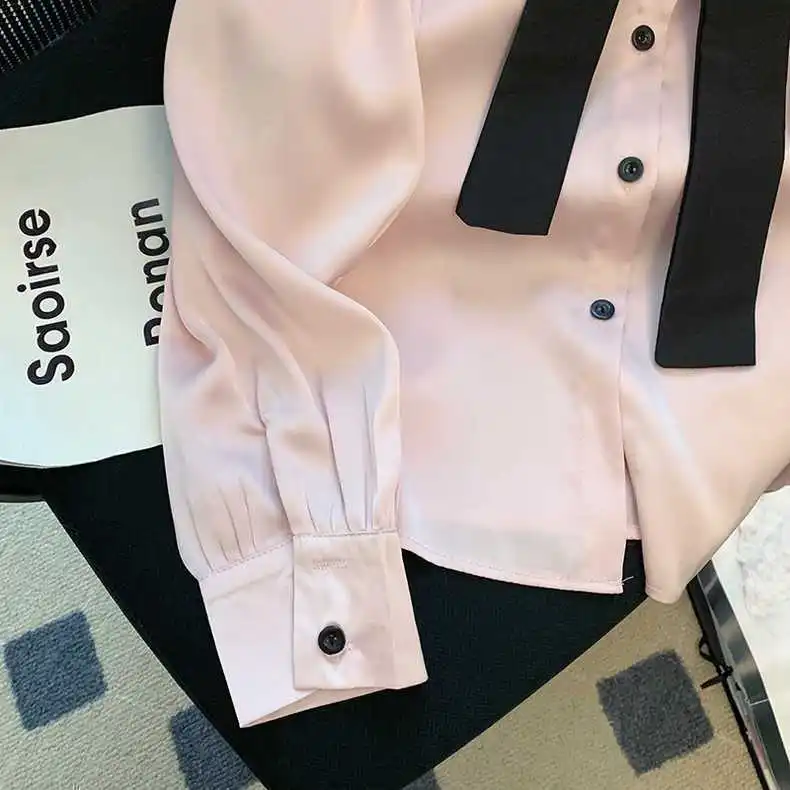 Уникальная Розовая атласная рубашка для женщин на весну и осень нишевая