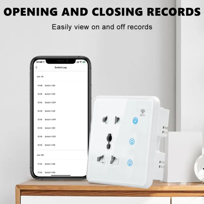 

App Remote Control Tuya Wifi Wall Socket Wall Wifi Plug Socket Tuya Us Eu Uk Standard Wireless Touch Switch Smart Life 2 Gang