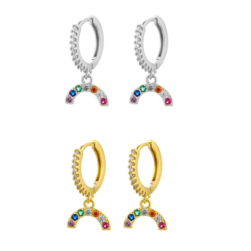 

Gold Silver Color Hot Sale Rainbow Multicolored Diamond Pendant Hoop Earrings Female Fashion Sweet Jewelry Pendientes Wholesale
