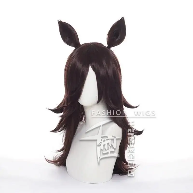 Фото Umamusume Pretty Derby Rice Shower парик с ушками косплей костюм термостойкие синтетические волосы женские темно-коричневые длинные парики №2