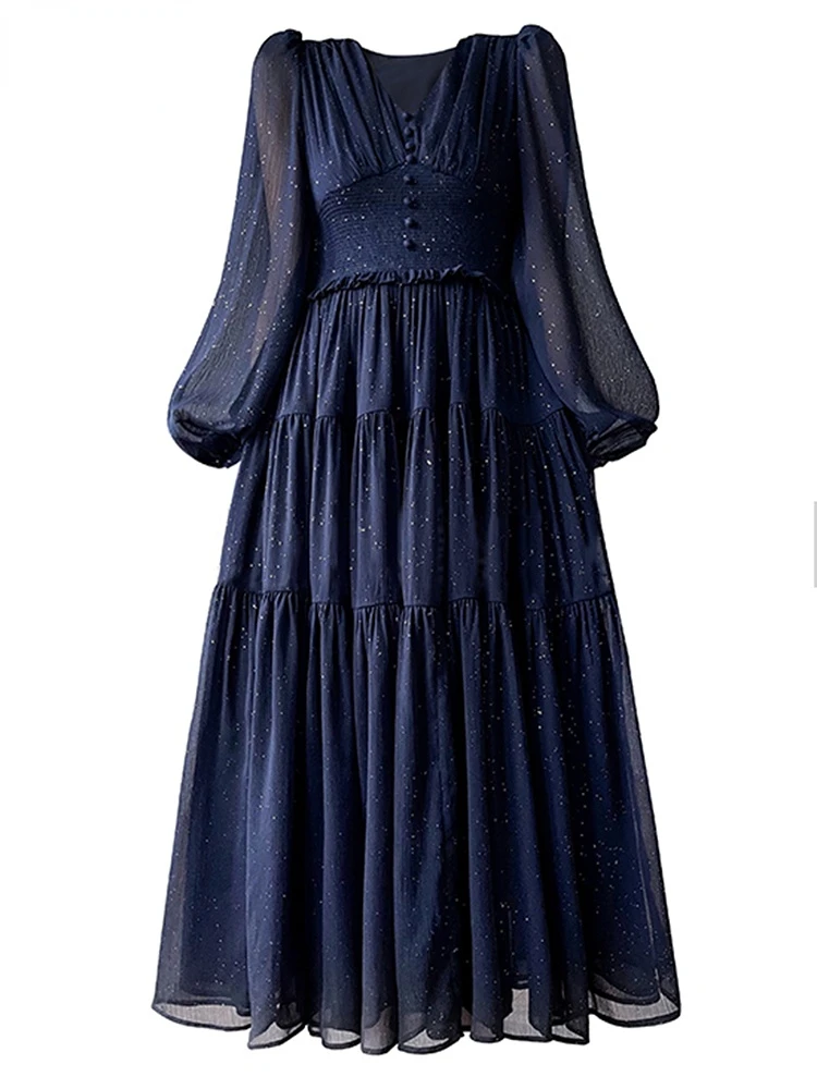 

Dresses For Women Runway Luxury Designer Elegant French V Neck Long-sleeved High Waist Big Swing Dress 2023 New Spring Clothing